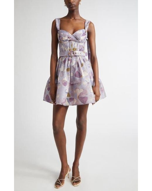 Zimmermann Purple Dawning Belted Linen & Silk Bustier Minidress