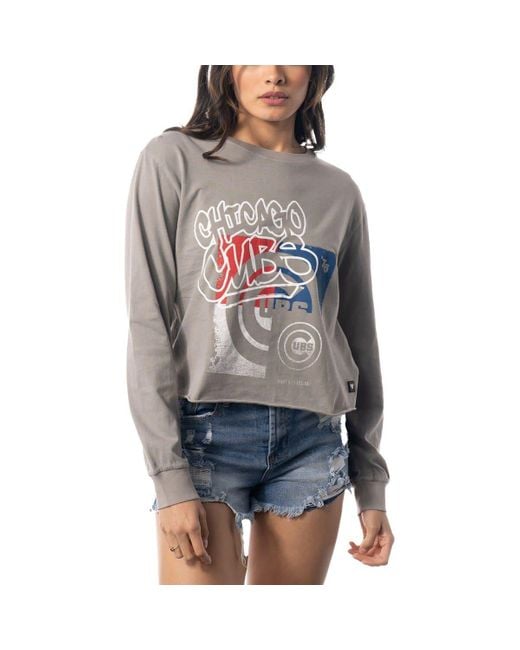 The Wild Collective Chicago Cubs Cropped Long Sleeve T-shirt At Nordstrom  in Gray