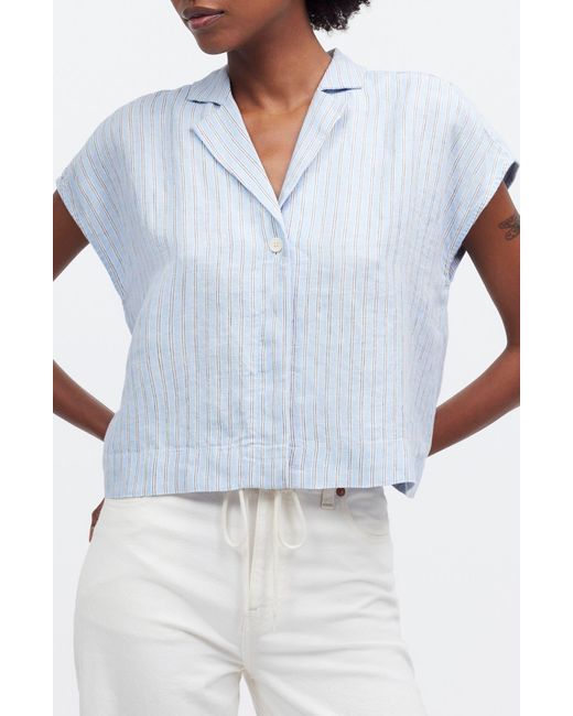Madewell White Boxy Cap Sleeve Linen Camp Shirt