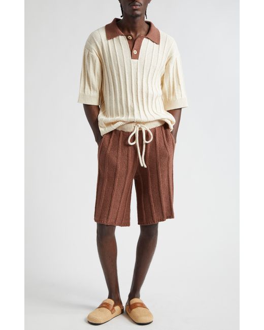 The Elder Statesman Natural Beach Guy Rib Cotton Polo Sweater
