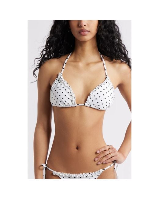 BP. Polka Dot Ruffle Triangle Bikini Top in White | Lyst
