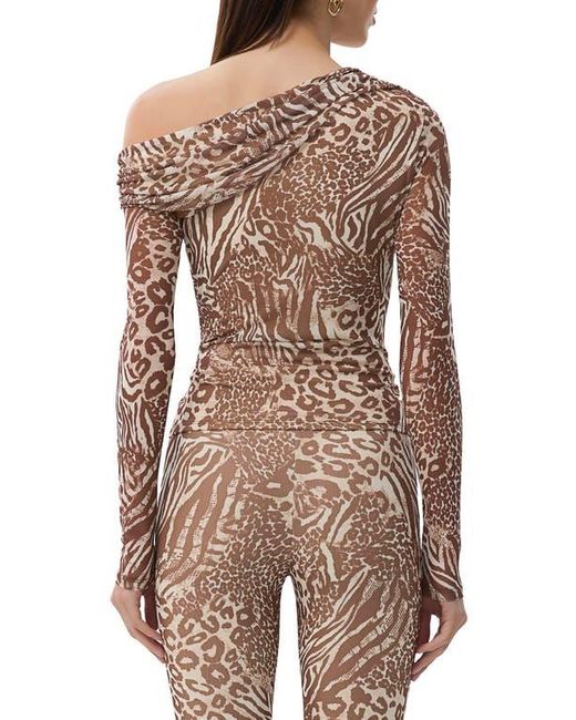 AFRM Brown Barry One-Shoulder Mesh Top
