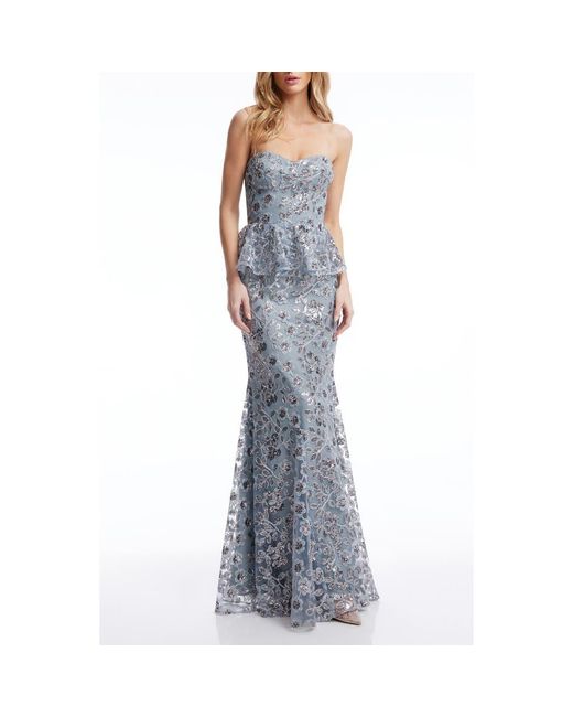 Dress the Population Blue Scarlett Sequin Floral Peplum Mermaid Gown