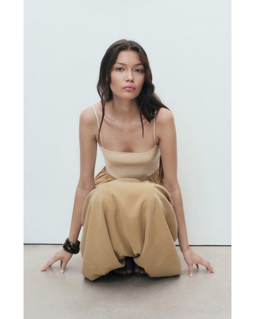 Mango Natural Mixed Media Bubble Hem Midi Dress