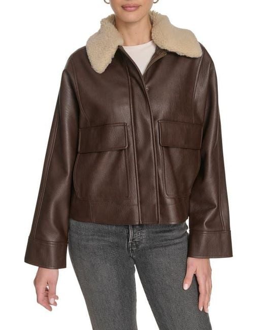 Levi's Brown Relaxed Faux Leather Aviator Jacket With Removable Sherpa Collar