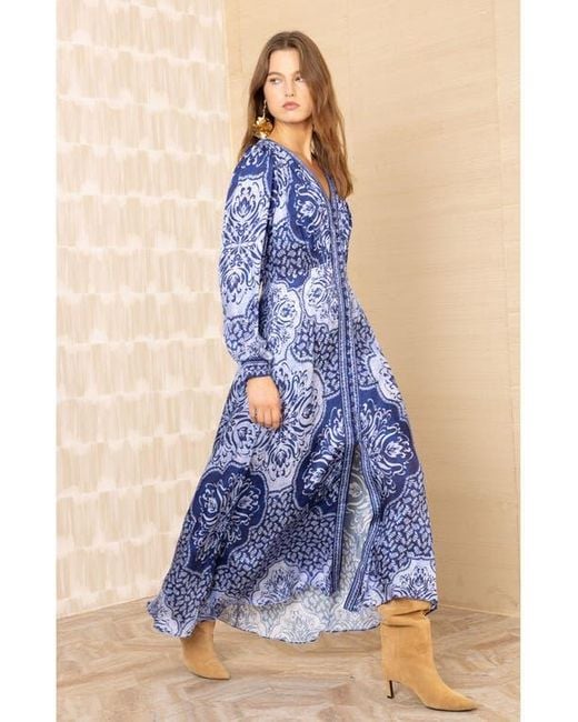 Hale Bob Blue Noor Charmeuse Dress
