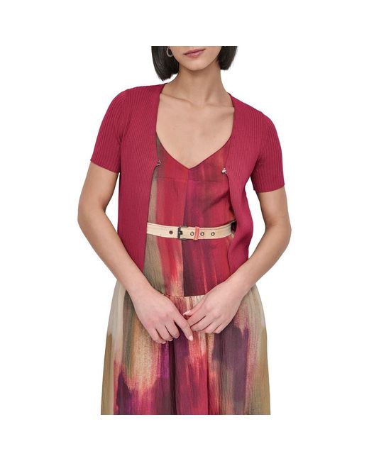 DKNY Red Hook & Eye Short Sleeve Rib Cardigan