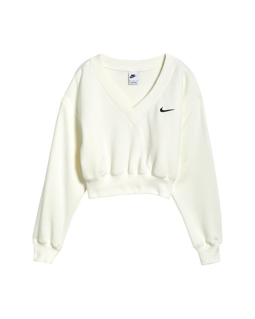 Nike White Sportswear Phoenix Fleece V-neck Crop Sweatshirt