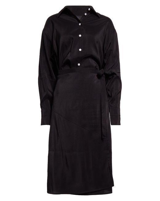 Proenza Schouler Black Olympia Long Sleeve Washed Habotai Shirtdress