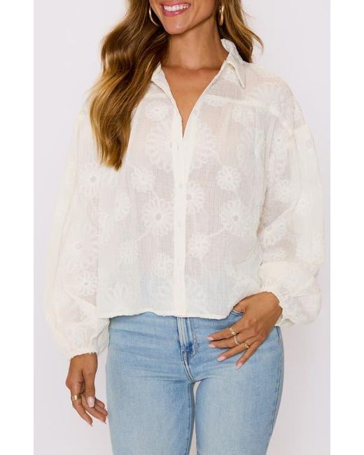 Vici Collection White Marley Floral Jacquard Long Sleeve Button-Up Shirt