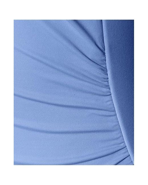 Lands' End Blue Chlorine Resistant Shirred One Shoulder One Piece Swimsuit Removable Adjustable Strap