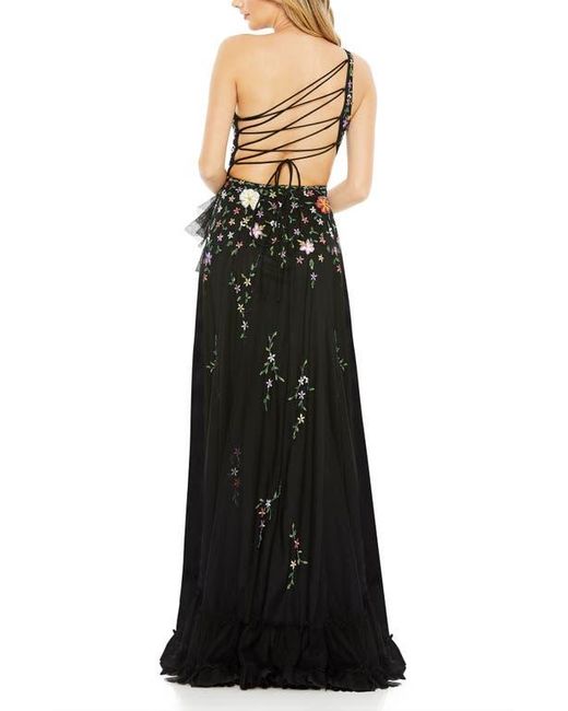 One-Shoulder Beaded Chiffon Long Sleeve Gown Dark Green main image 1