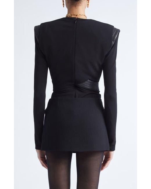 Versace Blue Long Sleeve Jersey Faux Wrap Bodysuit
