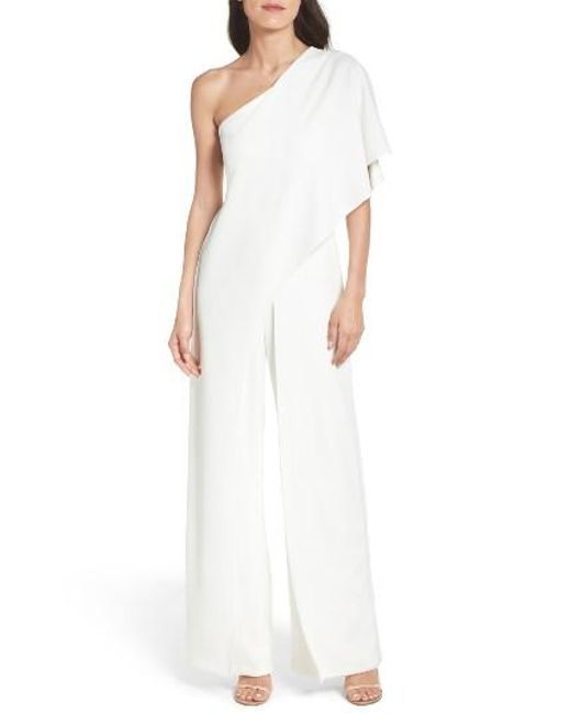 Adrianna papell One-shoulder Jumpsuit in White | Lyst