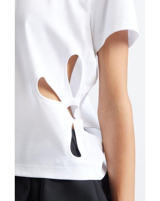 Noir Kei Ninomiya Floral Cutout Cotton Ponte T-Shirt in White | Lyst