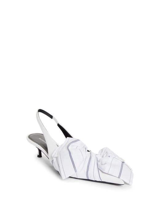 Balenciaga White Pointed Toe Kitten Heel Slingback Pump