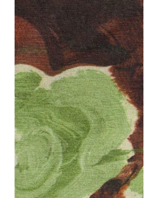 TOPSHOP Green Abstract Floral Asymmetric Neck Top