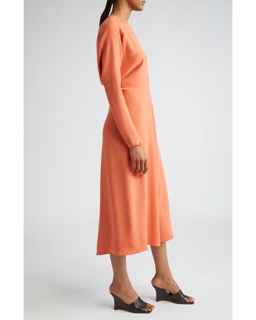 Victoria Beckham Orange Dolman Long Sleeve Cady Midi Dress