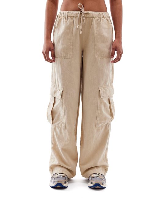 BDG Luca Cotton & Linen Cargo Pants in Natural Lyst
