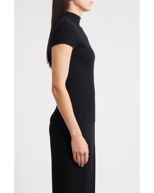 Tahari Black The Ramona Rib Mock Neck Top