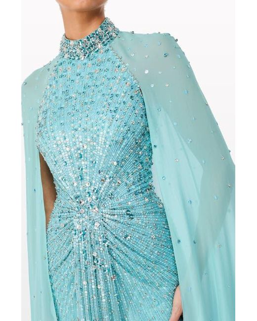 Jenny Packham Blue Thea Embellished Cape Maxi Dress