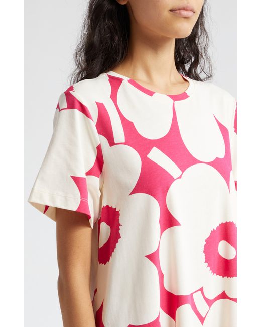 Marimekko Red Pisteinen Unikko Organic Cotton Jersey T-shirt Dress