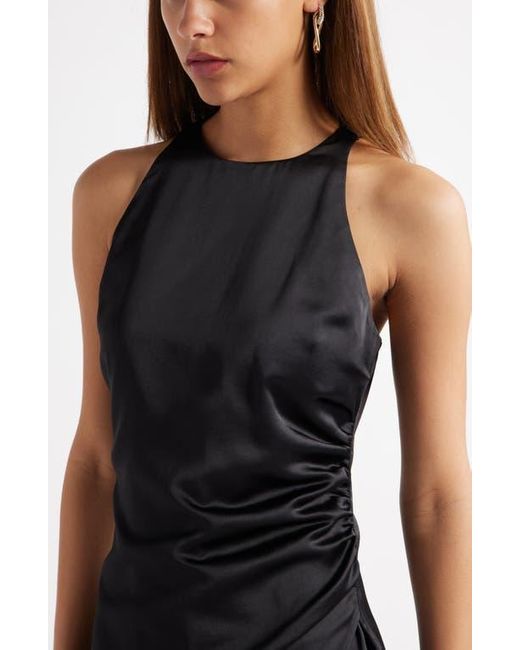 Open Edit Black Sleeveless Ruched Satin Minidress
