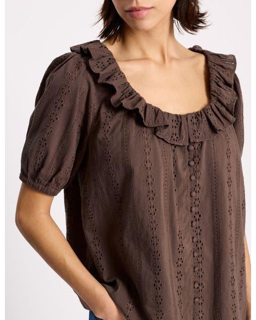 Albaray Brown Ruffle Neck Button-Front Blouse
