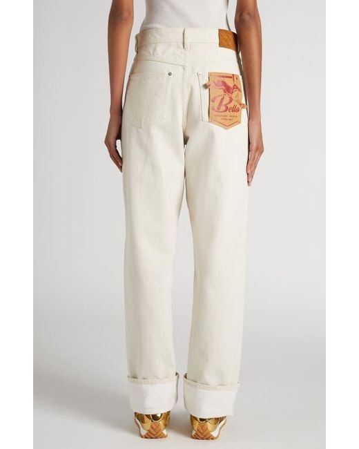パンツ BOTTEGA VENETA Turned up jeans with straight leg Bottega Veneta Turned Up Straight Leg Jeans in White | Lyst