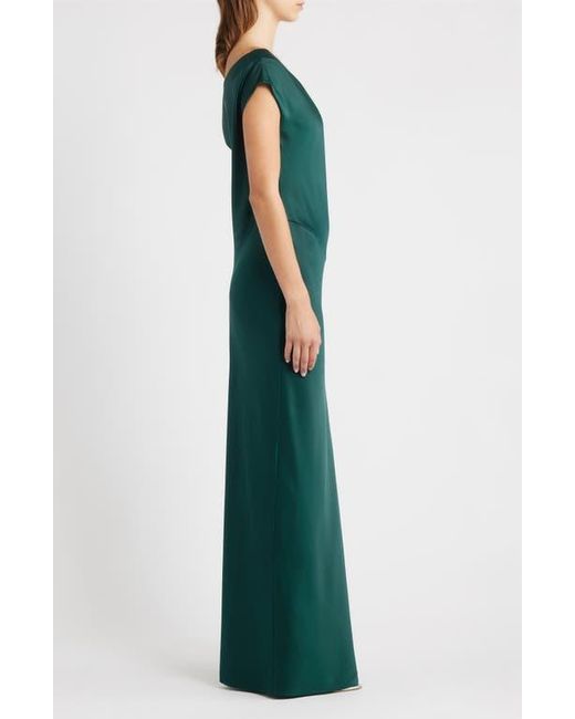 Wayf Women's Green Colleen One-Shoulder Drape Satin Gown