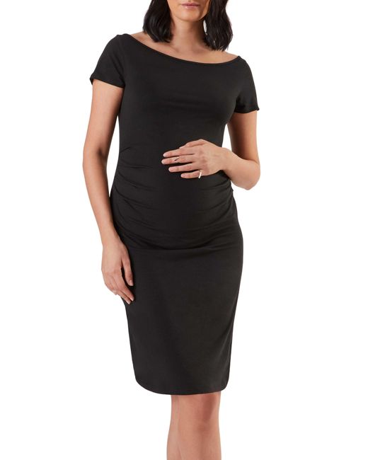 Stowaway Collection Black Ballet Ruched Maternity Dress
