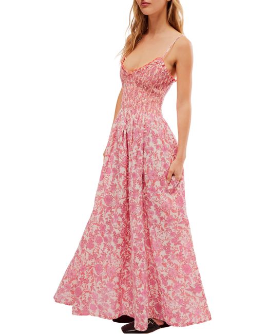 Free People Pink Sweet Nothings Floral Print Sleeveless Maxi Sundress