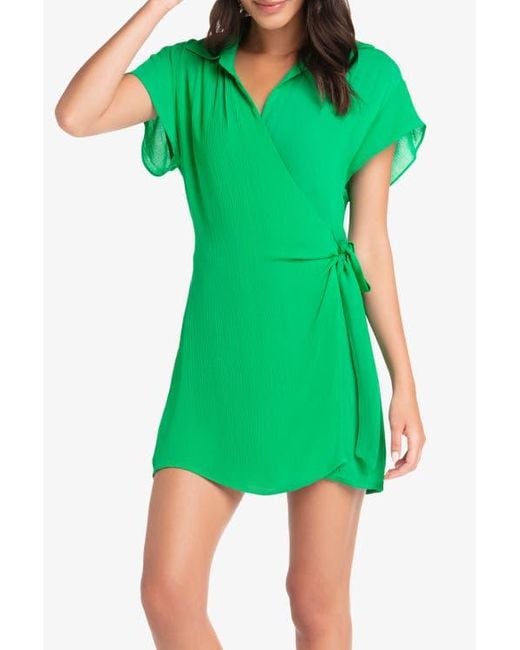 Helen Jon Green Flutter Sleeve Wrap Dress