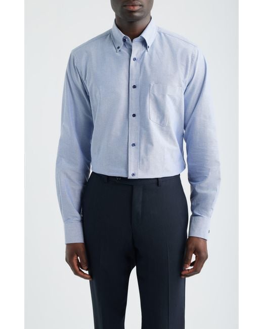 Eagle Blue Regular Fit Solid Cotton Button-Down Oxford Shirt for men