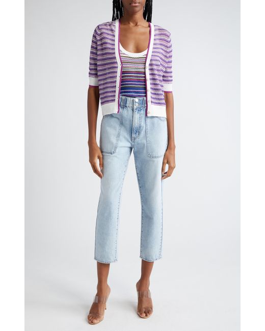 Veronica Beard Blue Varia Mixed Stripe Cardigan