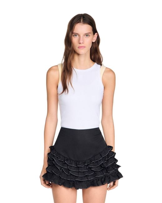 Sandro White Ruffled Skort With Topstitching