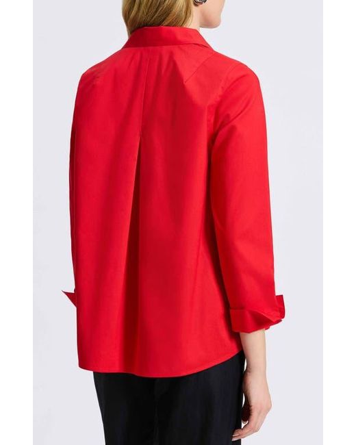 Foxcroft Red Agnes Split Cuff Popover Blouse