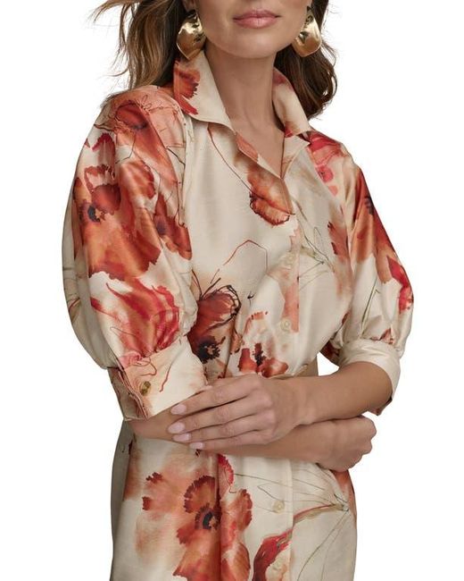 Donna Karan Brown Floral Print Shirtdress