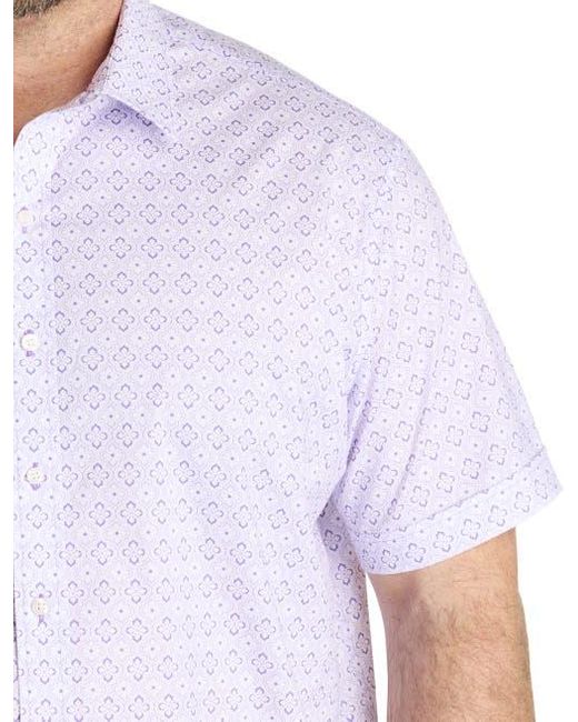 Synrgy by DXL White Big & Tall Quatrefoil Pattern Sport Shirt for men