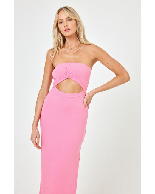 L*Space Pink Kierra Cutout Strapless Rib Cover-up Dress