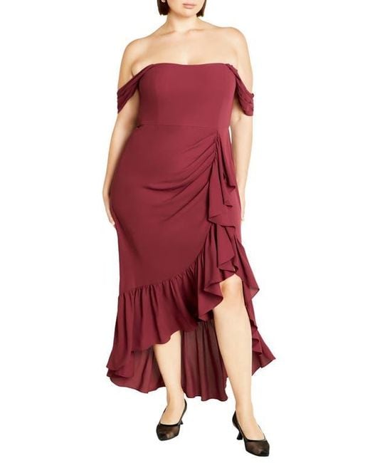 City Chic Red Rosabella Off The Shoulder Maxi Dress
