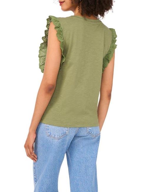 Two By Vince Camuto Green Ruffle Eyelet Tank Top