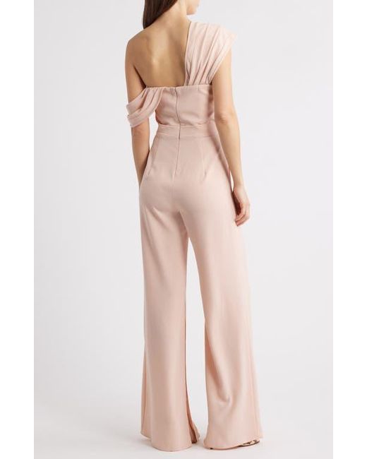 Black Halo Pink Evelina Draped Off The Shoulder Wide Leg Jumpsuit