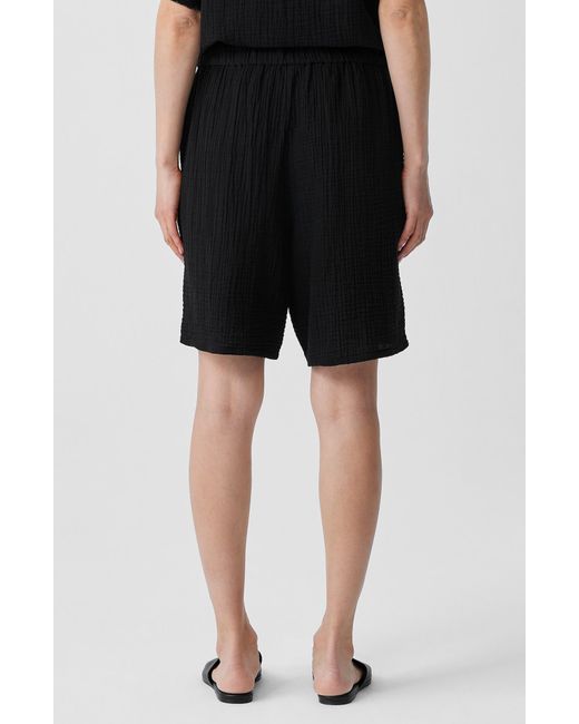 Eileen Fisher Black Organic Cotton Drawstring Shorts
