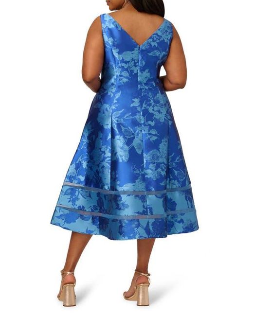 Adrianna Papell Metallic Floral Jacquard Fit & Flare Cocktail Dress in Blue  | Lyst