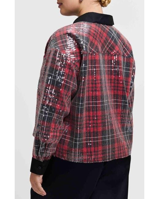 Foxcroft Red Marina Sequin Button-Up Shirt