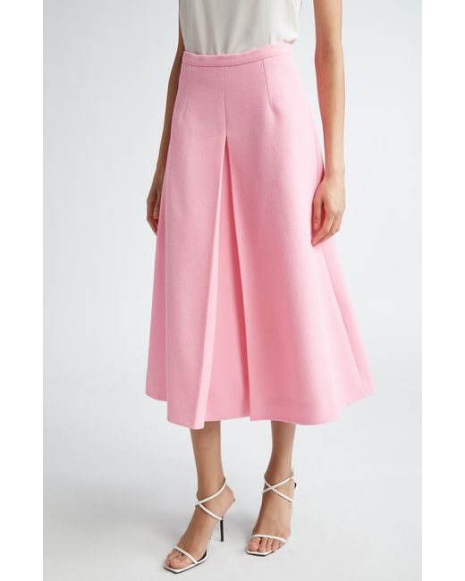 Emilia Wickstead Pink Sato Front Pleat Crepe Midi Skirt