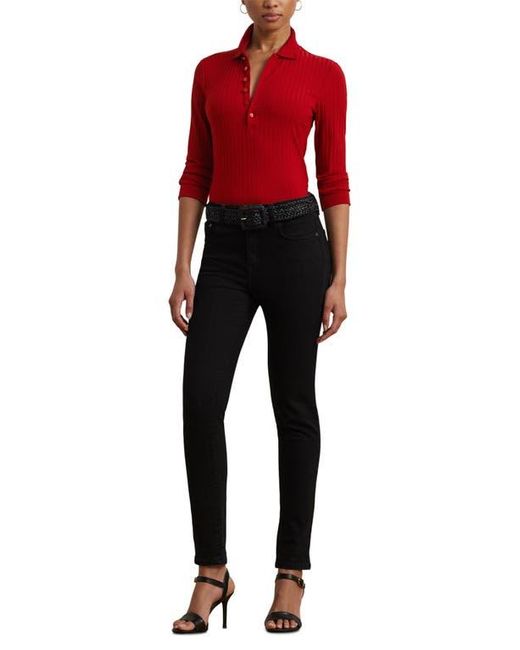 Ralph Lauren Red Three Quarter Sleeve Rib Polo