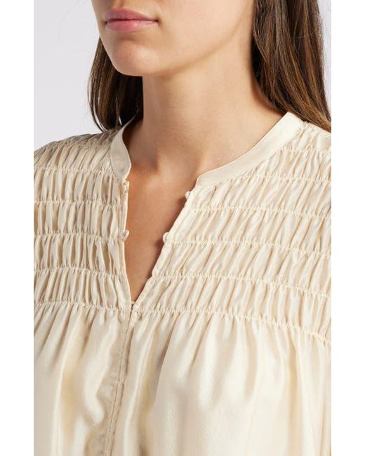 FRAME Natural Smocked Silk Blend Top
