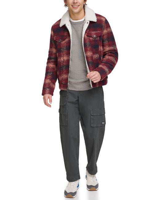 Scotch & soda plaid faux clearance shearling lined wool blend trucker jacket